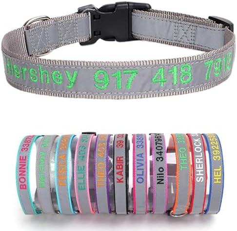 Reflective Personalized Dog Collar Custom Embroidered with Pet Name and Phone Number 4 Adjustable Sizes with Quick Release Buckle for Boy Girl Small Medium Large Dogs