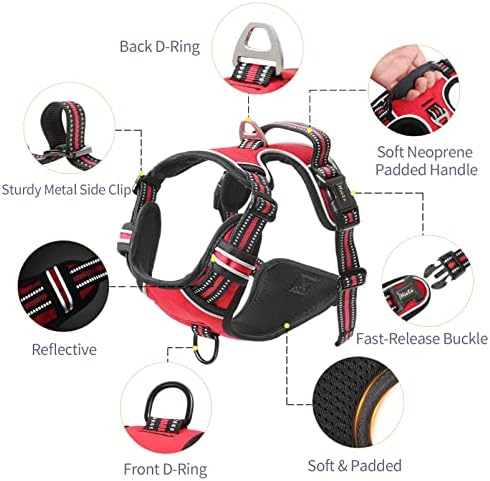 HEELE Dog Harness, Reflective Front Clip Vest with Control Handle, Red, M