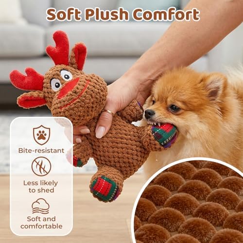 Dog Toys Set - 3 Pack Durable Squeaky Dog Toys for Small & Medium Dogs, Soft Plush Santa, Reindeer & Snowman Gift for Dogs