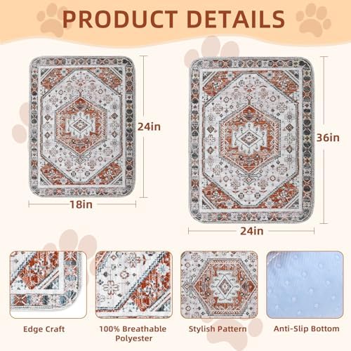 Mihachi Washable Pee Pads for Dogs, Super Absorbent Waterproof and Leak-Proof Reusable Puppy Potty Training Pads, Non-Slip Whelping Pee Pads Pet Mat for Floor,Playpen,Crate,Couch, Brown/Multi,24"x36"