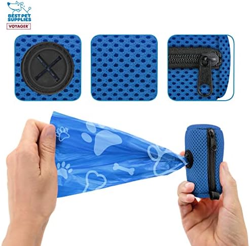 Best Pet Supplies Dog Poop Bag Holder Leash Attachment with Reusable Dispenser for Travel, Walking, Park, and Outdoor Use, Durable with Clip-On - Royal Blue, Mesh Dispenser w/15 Bags