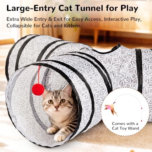 Tempcore Cat Tunnel, 3-Way Collapsible Toy for Indoor Cats, Grey Coin
