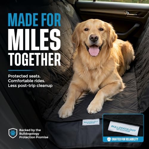 Bulldogology Dog Car Seat Cover 64"x60" Waterproof Heavy Duty Bench Dog Hammock Backseat Protector from Hair, Muddy Paws, Scratches - Pet Car Seat Cover for Cars Trucks SUVs (X-Large)