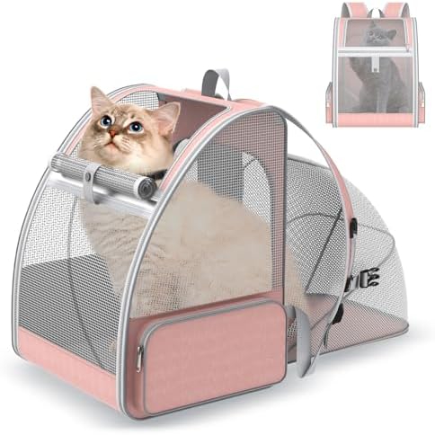 Cat Backpack Carrier for Travel: Expandable Mesh Design, Up to 15 Lbs, Pink