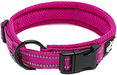 True Love Padded Reflective Breathable Nylon Dog Collar, Fushcia, M