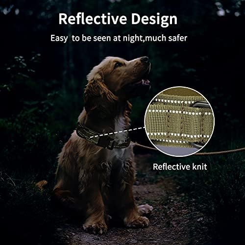 Reflective Tactical Dog Collar Adjustable for Training and Service K9 Dog Collar with Military Nylon Heavy Duty Metal Buckle and Control Handle for Medium and Large Dogs,1.5" Width Brown L