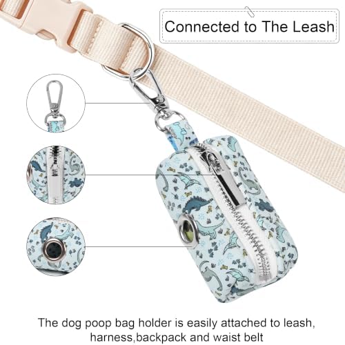 ARING PET Dinosaur Dog Poop Bag Holder, Cotton Puppy Blue Dino Waste Bag Dispenser Attach to Any Leashes, Portable Washable Pet Waste Pouch Holder with Two Rolls of Bags