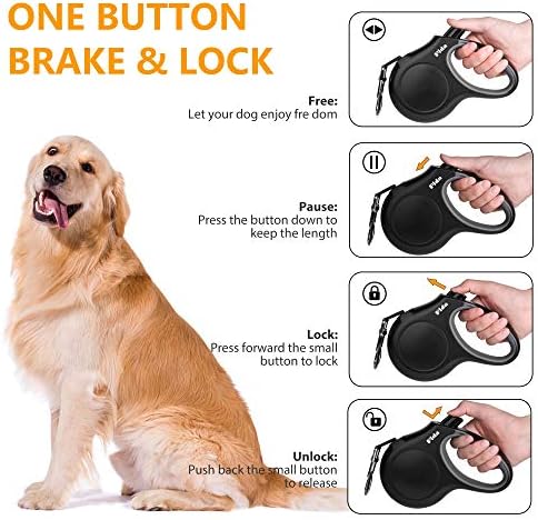 Fida Retractable Dog Leash with Dispenser and Poop Bags, 16 ft, Black