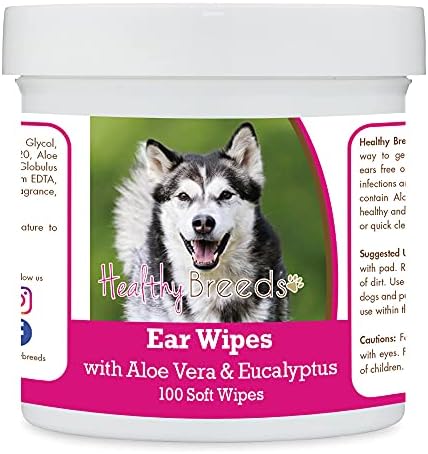 Healthy Breeds Alaskan Malamute Ear Cleaning Wipes with Aloe & Eucalyptus for Dogs 100 Count
