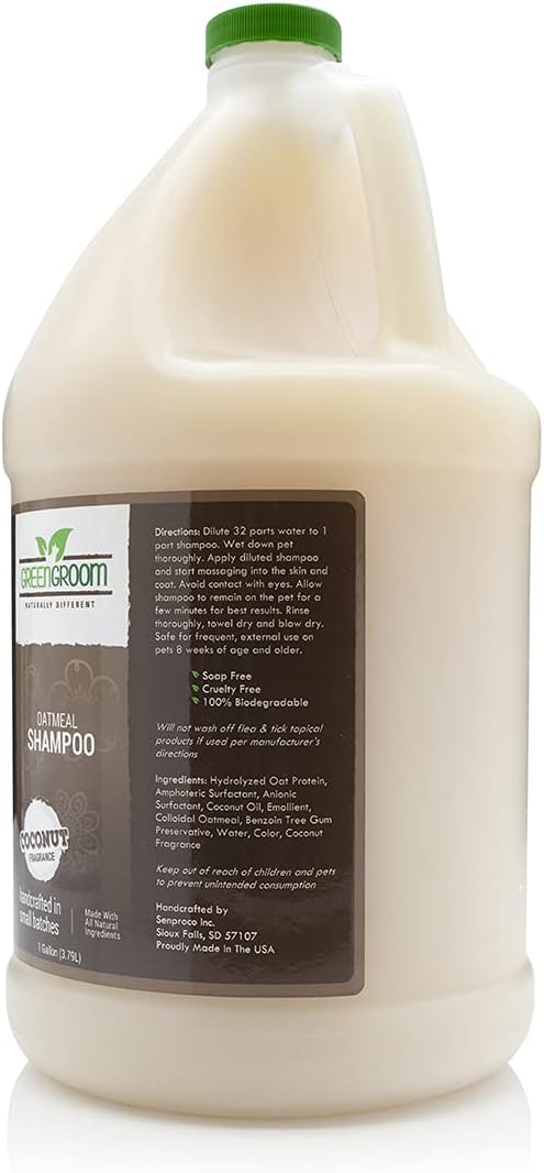Green Groom Oatmeal Shampoo for Dogs with Dry Itchy Skin Relief, 1 Gallon | 32:1 Concentrate, Colloidal Oatmeal and Coconut Oil Calm Irritated Skin, Moisturizing Pet Grooming Wash, Groomer Grade