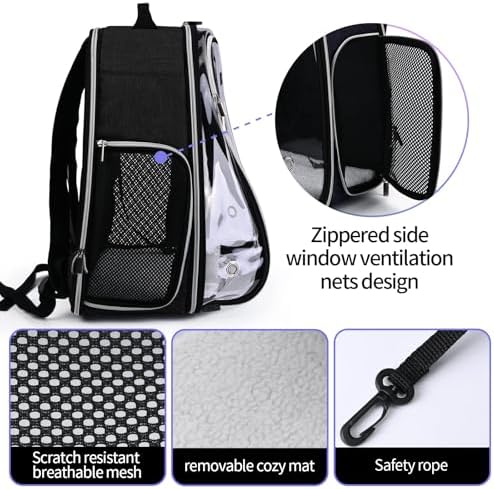 BAGLHER Cat Carrier Backpack Bubble - Fit Up to 18 Lbs - Airline-Approved Dog Backpack Carrier for Small Pets Puppies Dogs Bunny, Space Capsule Dog Carrier Backpack for Travel Outdoor Hiking, Black