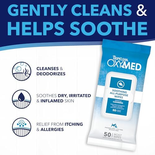 TropiClean OxyMed Soothing All Purpose Cat & Dog Wipes, 50ct