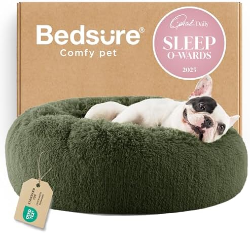 Bedsure Calming Small Dog Bed Donut Washable Cat＆Puppy Bed,23 inches Green