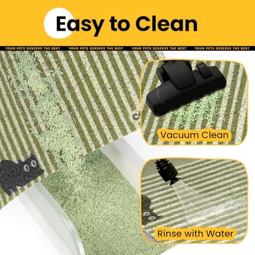 Conlun Cat Litter Mat Litter Trapping Mat, Premium Durable PVC Cute Cat Litter Box Mat, Non-Slip, Less Waste Kitty Litter Mat, Soft on Kitty’s Paws, 24”x 17” cat matts for litter, Green Stripe