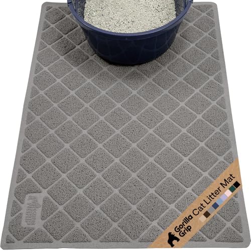 GORILLA GRIP Cat Litter Box Mat, Coiled Mesh Trapping Mats, 30x20 Gray