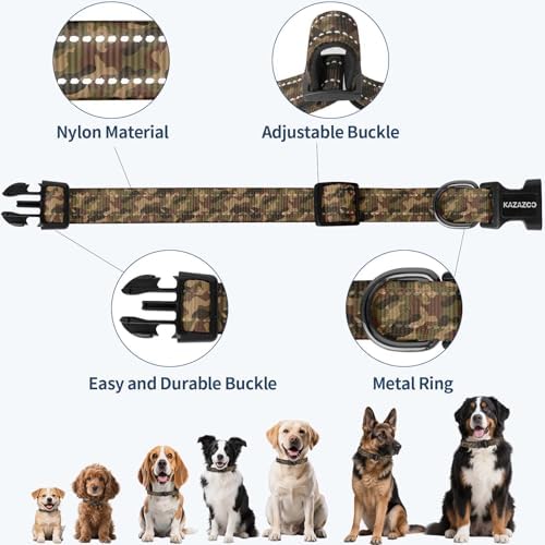 Kazazoo Small Dog Collar,Reflective Puppy Collar with Soft Padding Dog Collar No Pull,Lightweight, Nylon Collar for Puppies, Chihuahua, Yorkie & Teacup Dog 3-10 Lbs camo-XS
