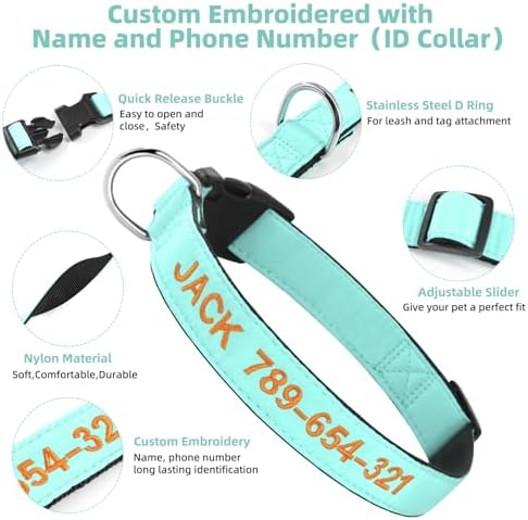 Kuley Personalized Dog Collar, Embroidered with Pet Name and Phone Number