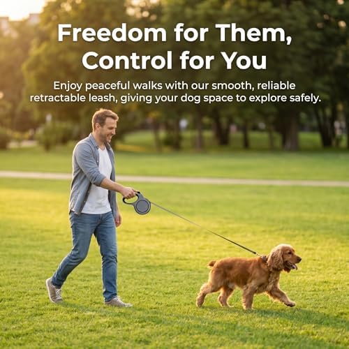 Retractable Dog Leash 26ft for Large Dogs up to 110lbs, Gray