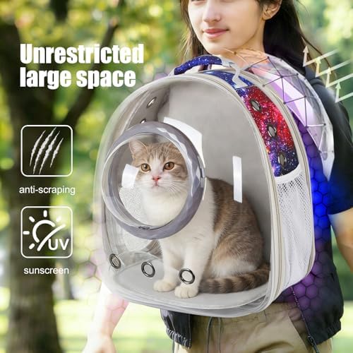 Galaxy Blue Cat Bubble Backpack,Back Expandable cat Backpack with Clear Window -Space Capsule Cat Carrier for Kitten Bunny Small Puppy Vet and Outdoor Adventure(Galaxy Blue)
