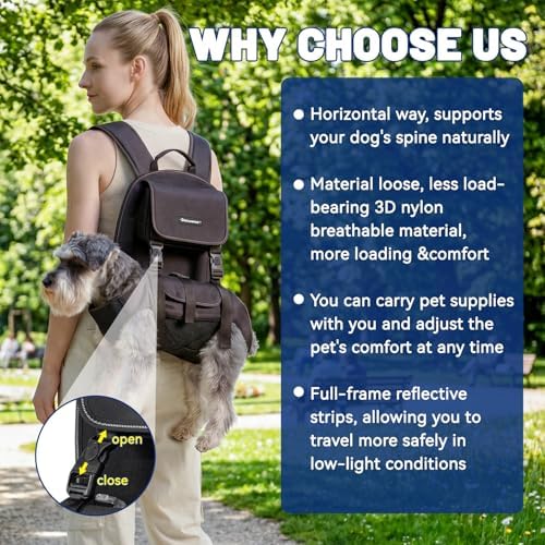 Dog Backpack, 3 Use Ways Spine-Friendly Dog Carriers for Small Medium Dogs, Legs Out Pet Carrier with Safety Straps, Buckle Support, Comfort for Travel, Hiking, Biking, Small