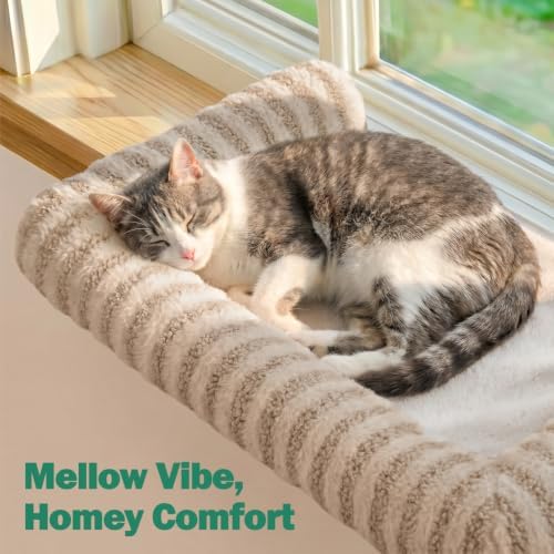 Zakkart Mellow 3-Sided Cat Perch for Windowsill, Dual-Mount (Brown, XL)