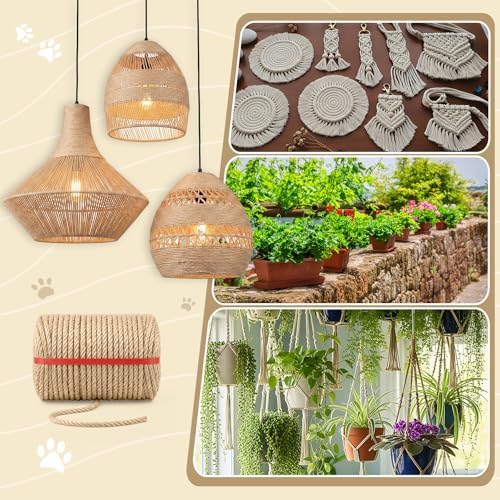Natural Jute Cat Sisal Rope, Boho Colorful Cat Tree Rope, Multipurpose for Scratching Post Replacement, Lightweight for Indoor & Outdoor, Marine and DIY Projects(1/3in ×164ft,Original Color)