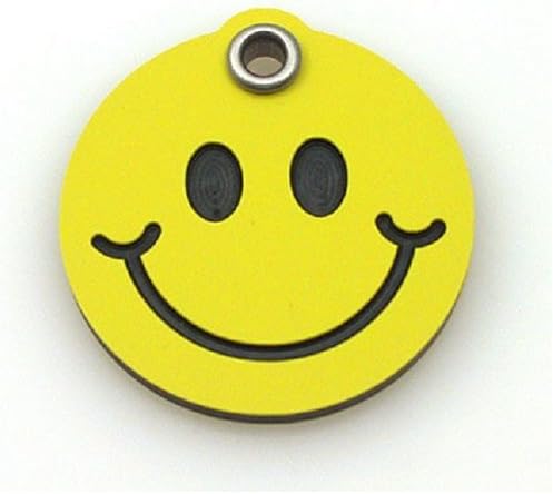 LuckyPet Pet ID Tag - Smiley Face - Durable Plastic Dog & Cat Tags - Deeply Custom Engraved on Back - Color: Yellow, Size: Large
