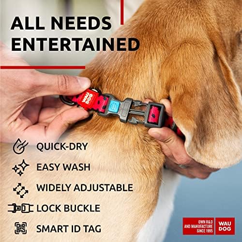 WAUDOG Adjustable Nylon Dog Collar for Large Small Medium Dogs with QR Tag