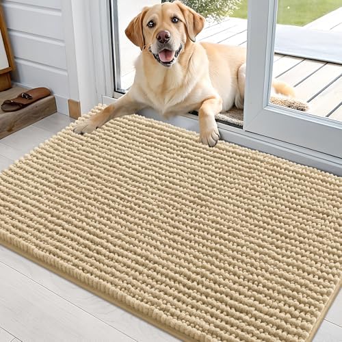 OLANLY Dog Door Mat for Muddy Paws 36x24, Extra Absorbent Chenille Mud Mat