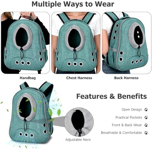 Small Dog Cat Chest Backpack Carrier,Large Space Ventilated Front Facing Backpack Carrier for Puppy,Lightweight Doggy Backpack for Hiking,Camping,Travel,Outdoor,Max 12 lbs(Cyan)