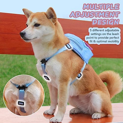 Dog Backpack Harness with Leash,Cute Pet Puppy Backpacks Bulid-in Dog Poop Bag Dispenser,Adjustable Pets Self Carrier Bag for Small Medium Dogs Travel Hiking Daily Walking (M, Blue)