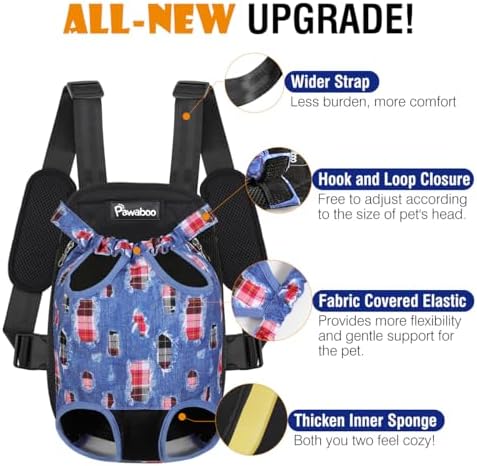 Pawaboo Pet Dog Carrier Backpack, Adjustable Pet Front Cat Dog Carrier Backpack Bag for Small Medium Dogs Cats Puppies, Legs Out, Easy-Fit for Traveling, XL, Denim Blue