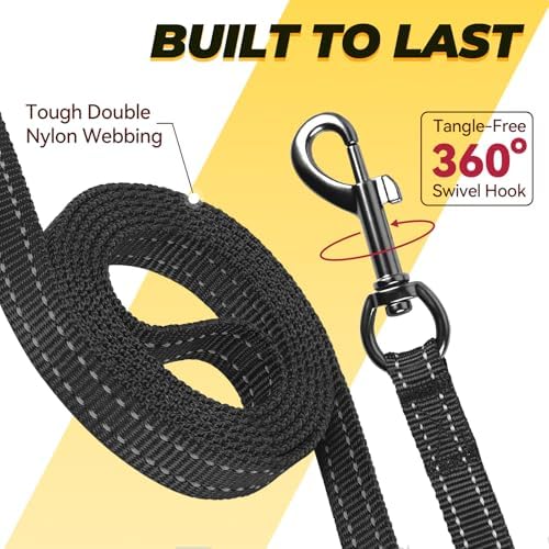 VIVAGLORY Double Handle Dog Leash Twingrip, 6ft x 1/2in, Black