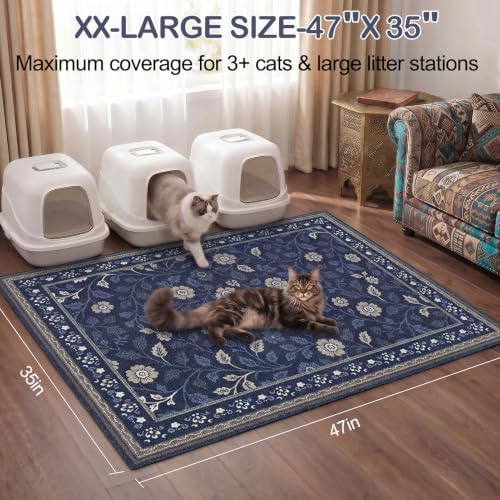Glittme Cat Litter Mat, 47"x35" Non-Slip Washable Trapping Mat for Cats