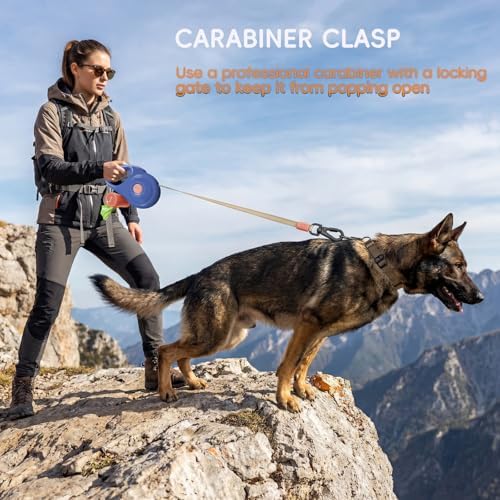 Retractable Dog Leash 16FT for Small & Medium Dogs, Sturdy Heavy-Duty Nylon Tape with Secure Locking Carabiner & Poop Bag Holder, Smooth One-Hand Control, Anti-Slip Handle, Tangle-Free Design (Blue)