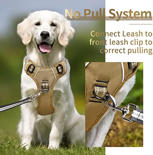 HEELE Dog Harness, Dog Harness for Small Medium Large Dogs No Pull Adjustable Padded Reflective Harness with Handle for Walking Training, Brown, L