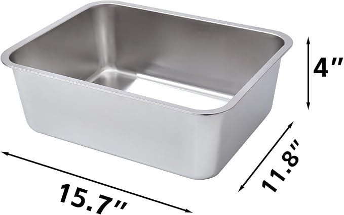 Stainless Steel Cat Litter Box Small,Cat Litter Box for Kitty/Rabbits Easy to Clean,Metal LitterBox for Kitty/Kitten or Bath Pan,Non Stick, No Smell,15.5" L x 11.7" W x 4" H