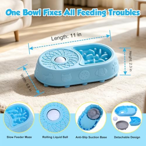 Slow Feeder Dog Bowls with Interactive Rolling Ball