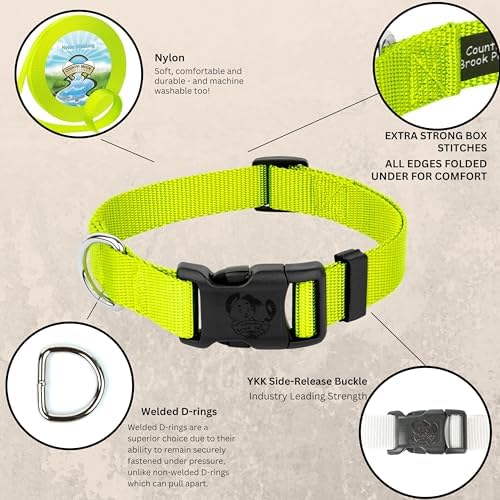 Country Brook Petz - Everyday Nylon Dog Collar for Large, Medium, and Small Dogs and Puppies - for Everyday Use in 30+ Colors (Medium, 3/4 Inch Wide, Hot Yellow)