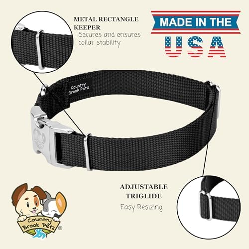 Country Brook Petz - Premium Nylon Dog Collar with Metal Buckle for Small Medium Large Breeds - 30+ Colors (Medium, 3/4 Inch, Black)