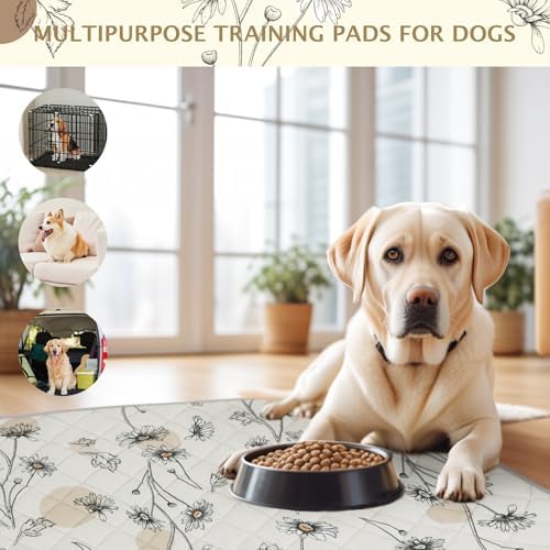 IEUUMLER Washable Pee Pads for Dogs, 2 Pack Non-Slip & Waterproof Whelping Pad, Reusable Puppy Potty Training with Fast Absorbent for Playpen EU007 (Beige Daisy, 31"X36"-2pcs)