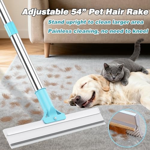 Carpet Rake for Pet Hair Removal,54 inch Adjustable Reusable Carpet Broom