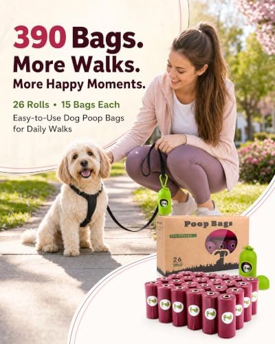 Dog Poop Bags Rolls with Dispenser - Strong Leak Proof - 390 Count Scented