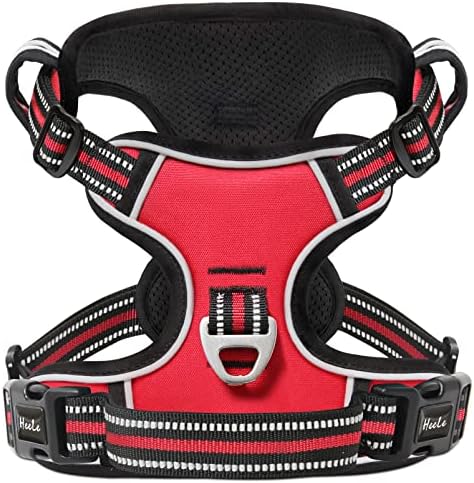 HEELE Dog Harness, No Pull Adjustable Padded Reflective Harness for Small Medium Large Dogs with Handle for Walking Training, Red, XL