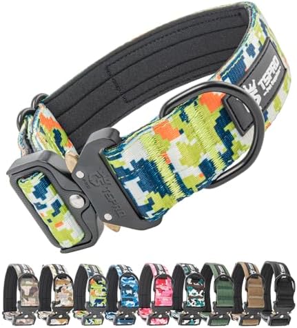 TSPRO Tactical Dog Collar, Heavy Duty Quick Release Metal Buckle and Patch