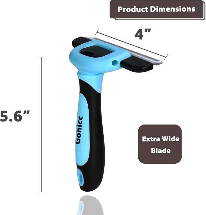 Gonicc PDT- 1001 Professional Pet De Shedding comb Tool Blue | Effectively Reduces Shedding by Up to 95%, Ideal for Short, Medium, Long Hair, Ergonomic Non-Slip Handles, Durable And Stable