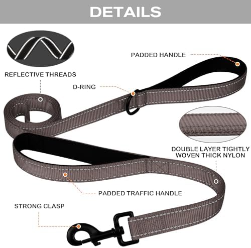 Joytale Dog Leash for Large Dogs that Pull, Double Handle, 5FT, Brown