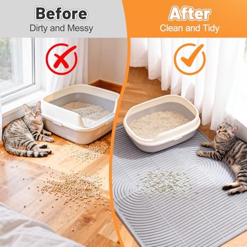 Cat Litter Mat Litter Trapping Mat, 40" x 28" Silicone Litter Box Mat Large, Non-Slip Cat Mat for Litter Boxs, Easy Clean Pet Food Mats for Floor Waterproof Silicone Cat Box Mat