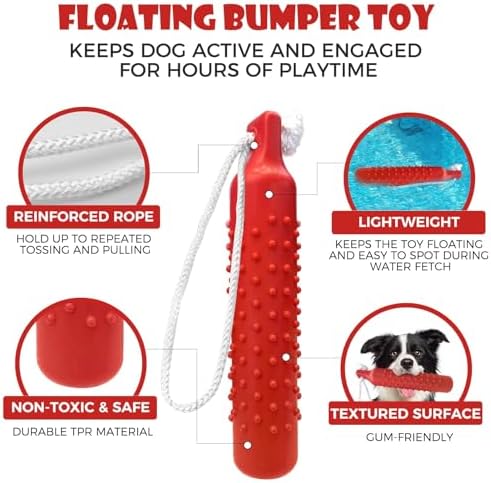 BINGPET Dog Float Bumper Toy,10.8 Inch Large Training Dummy Retrieving Bumpers Summer Pool Toy Tug Game for Large XL Dogs Retriever