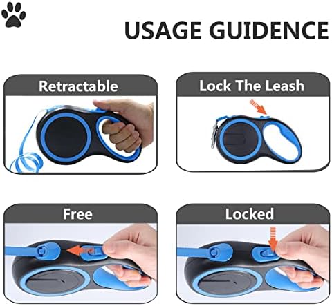 Dual Retractable Dog Leash for Walking 2 Small-Large Dogs up to 44lbs / 20 kg,Double Headed 16 ft Extendable Dog Leash with Poop Bags--Non Slip Grip, 360 Tangle-Free,One Button Break & Lock, Blue